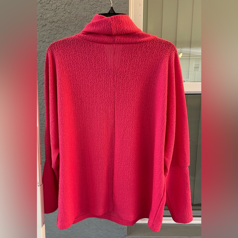 Como Blue Pullover Cowl Neck Hammered Button Detail Stretchy Top Size XL - Picture 2 of 5